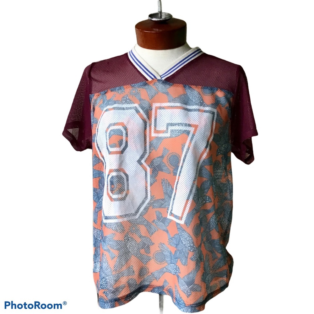 Zara Trafaluc Sheer Jersey Birds Graphic V Neck